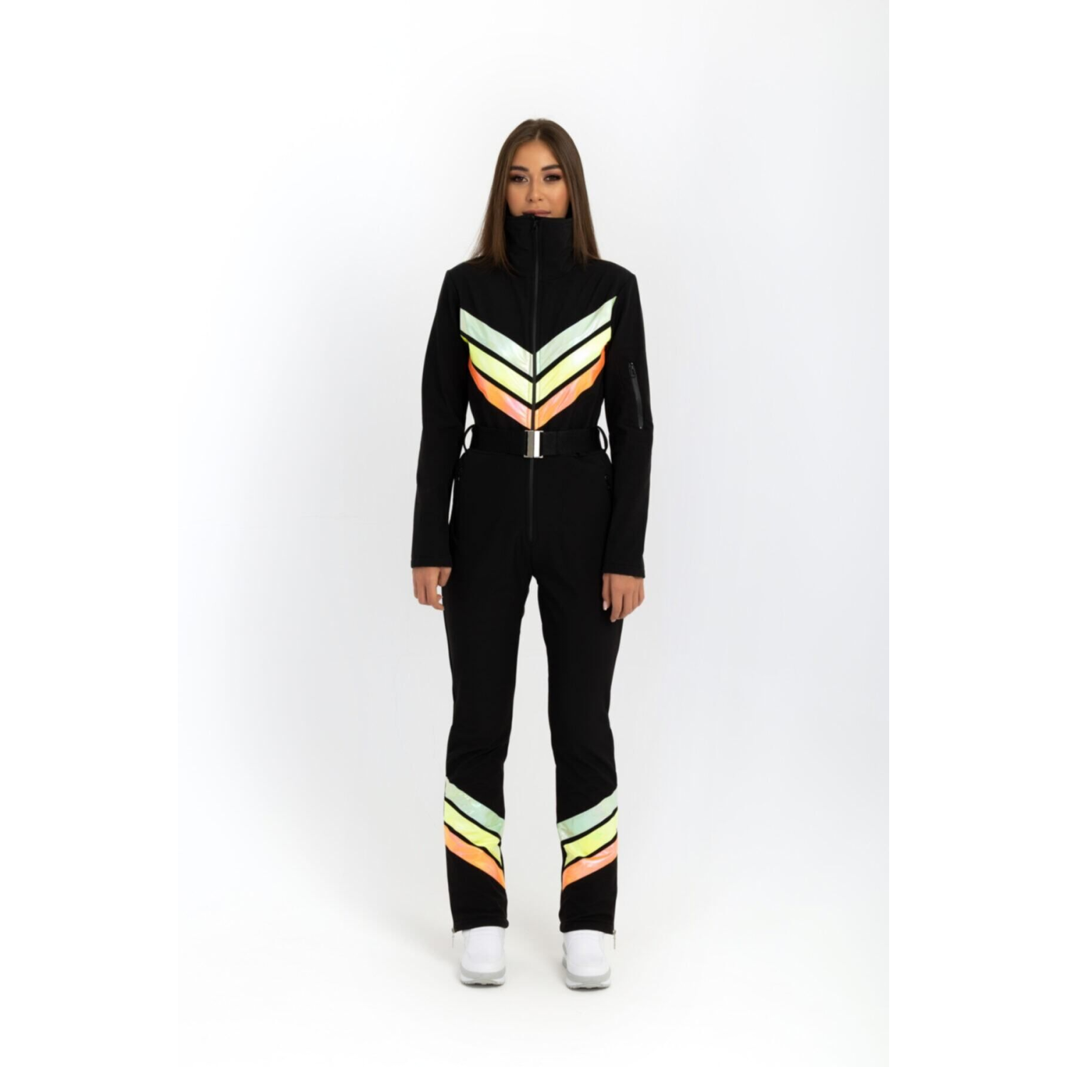 Neon Şeritli Siyah Kayak Tulumu