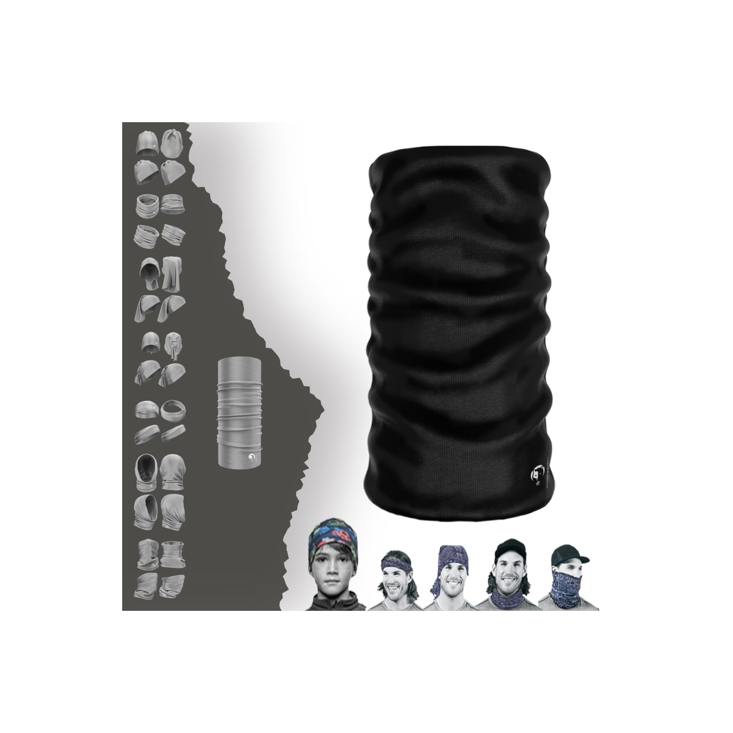 Siyah Kask Içi Maske Dikişsiz Tüp Boyunluk Bandana Saç Bandı Toka Bone