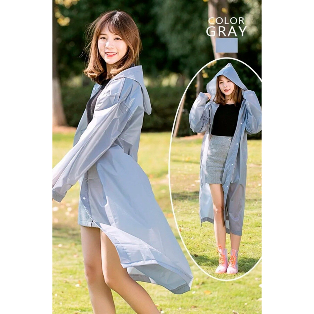 Kadın Erkek Yağmurluk Çanta Korumalı Kapüşonlu Çıtçıtlı Eva Gri Yağmurluk Cdrc881r05