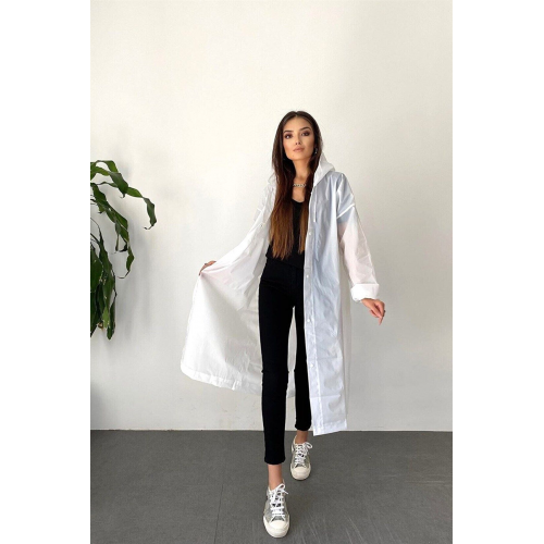 Kadın Erkek Yağmurluk Kapüşonlu Çıtçıtlı Eva Beyaz Yağmurluk Cdrc881r02