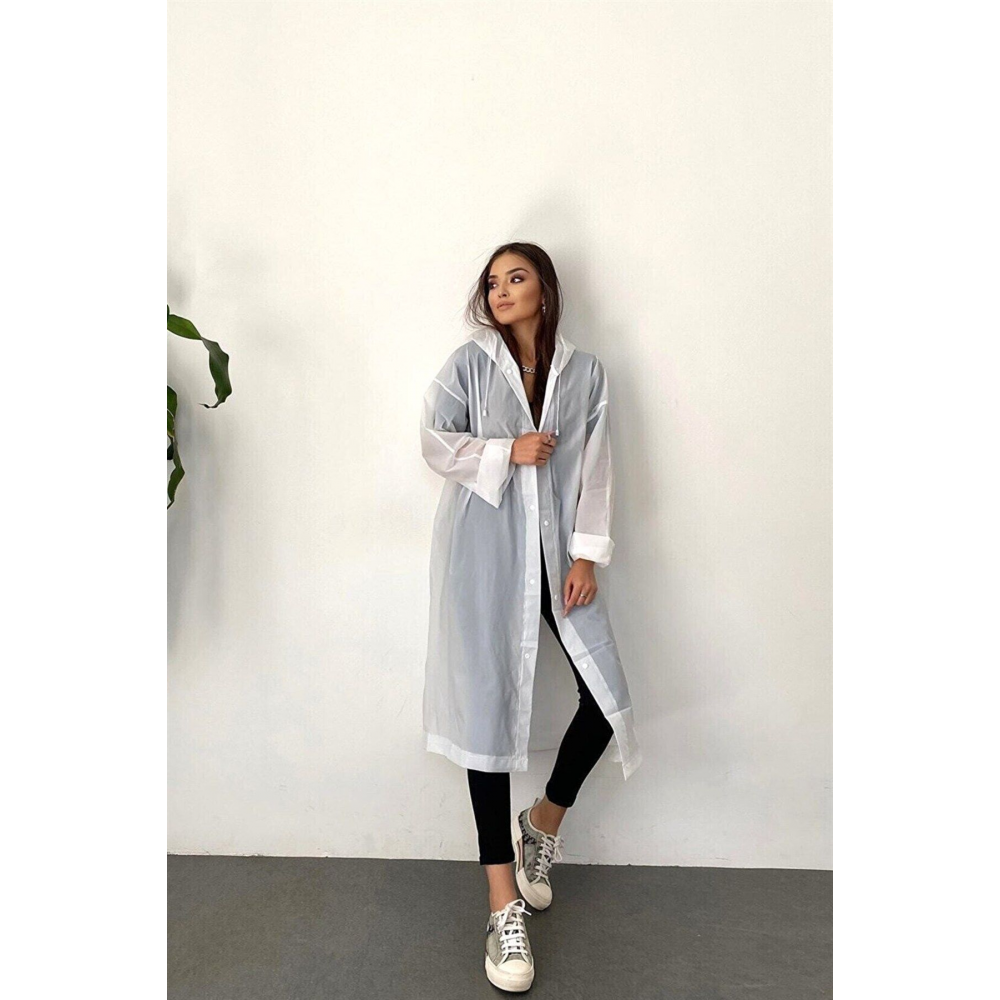 Kadın Erkek Yağmurluk Kapüşonlu Çıtçıtlı Eva Beyaz Yağmurluk Cdrc881r02