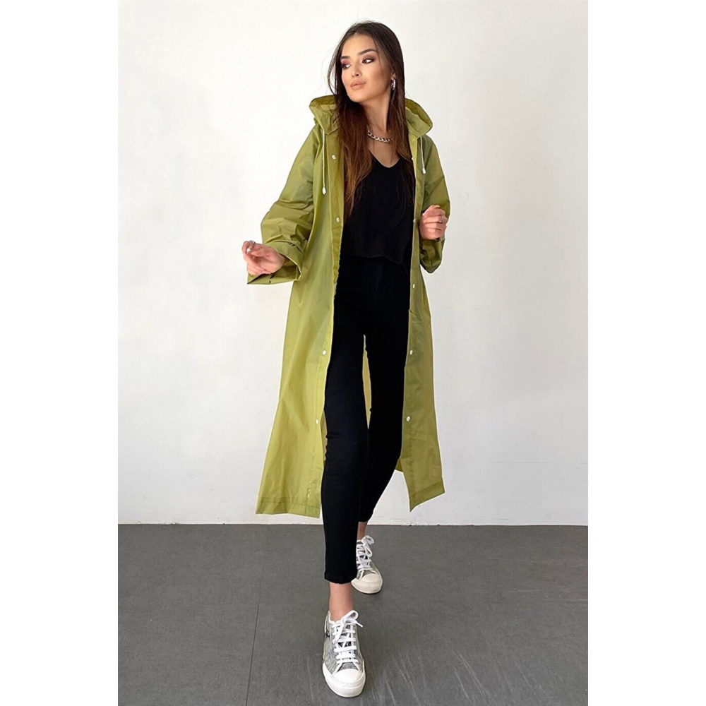 Kadın Erkek Yağmurluk Kapüşonlu Çıtçıtlı Eva Haki Yağmurluk Cdrc881r06