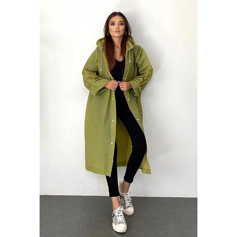 Kadın Erkek Yağmurluk Kapüşonlu Çıtçıtlı Eva Haki Yağmurluk Cdrc881r06