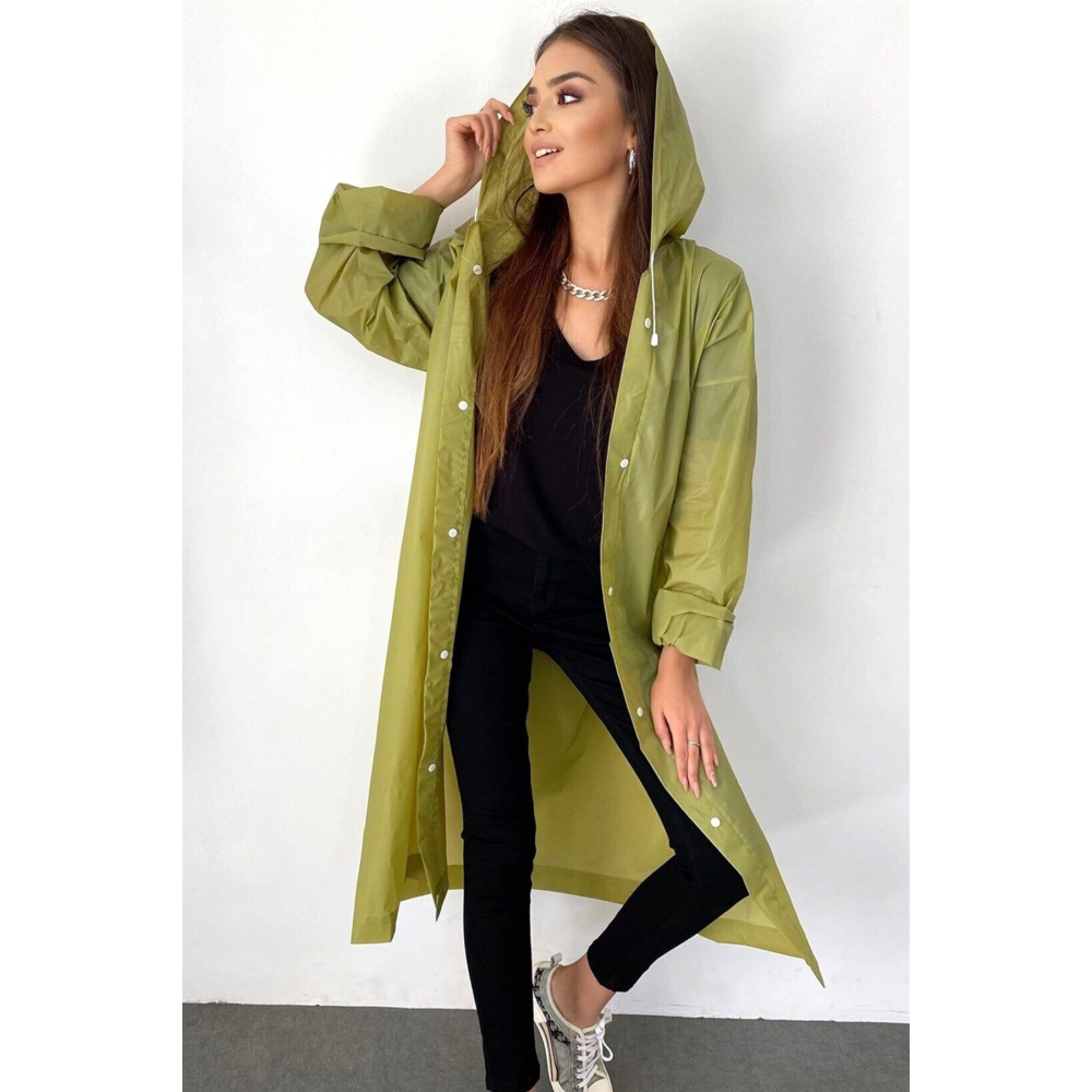 Kadın Erkek Yağmurluk Kapüşonlu Çıtçıtlı Eva Haki Yağmurluk Cdrc881r06