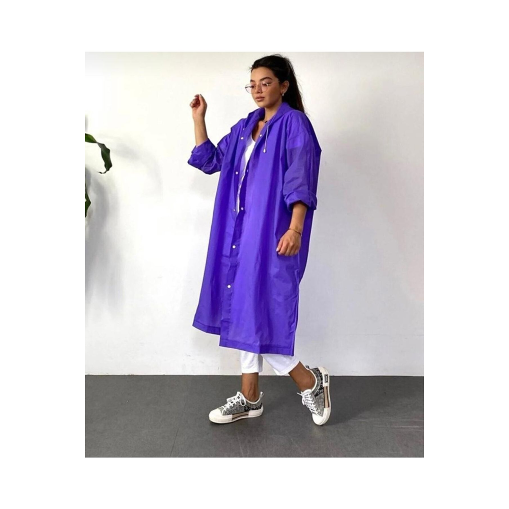 Kadın Erkek Yağmurluk Kapüşonlu Çıtçıtlı Eva Mor Yağmurluk M21mrc881r09