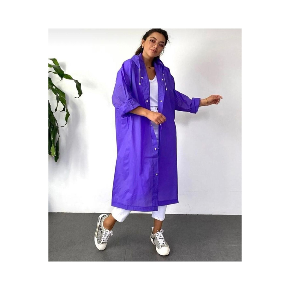 Kadın Erkek Yağmurluk Kapüşonlu Çıtçıtlı Eva Mor Yağmurluk M21mrc881r09