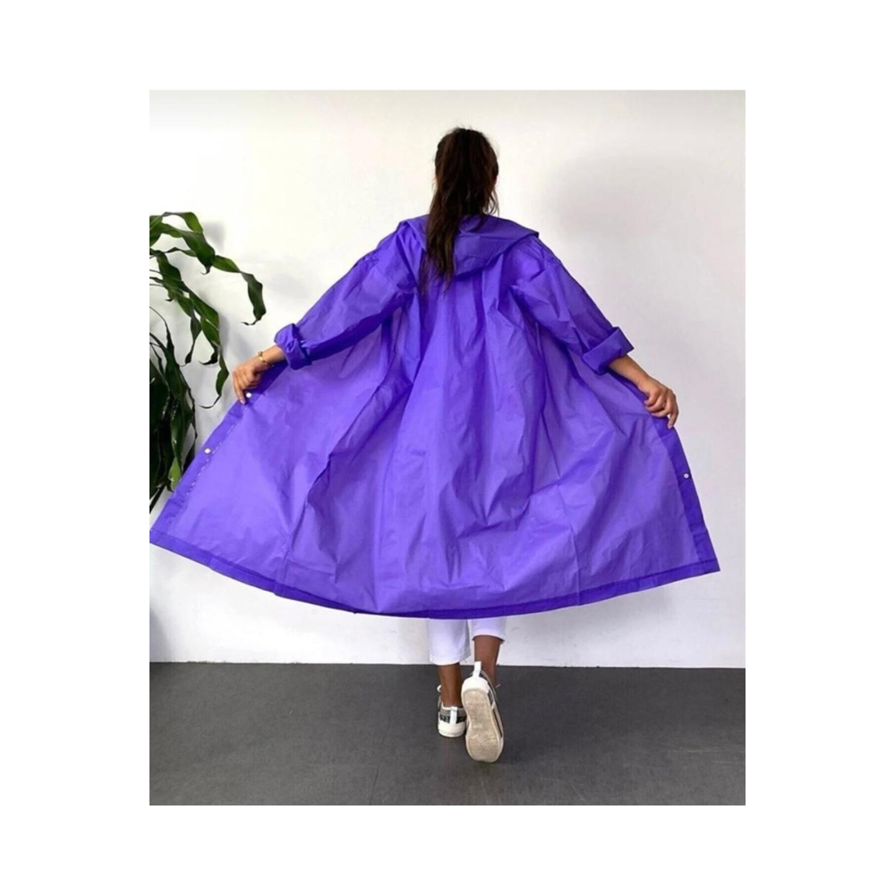 Kadın Erkek Yağmurluk Kapüşonlu Çıtçıtlı Eva Mor Yağmurluk M21mrc881r09