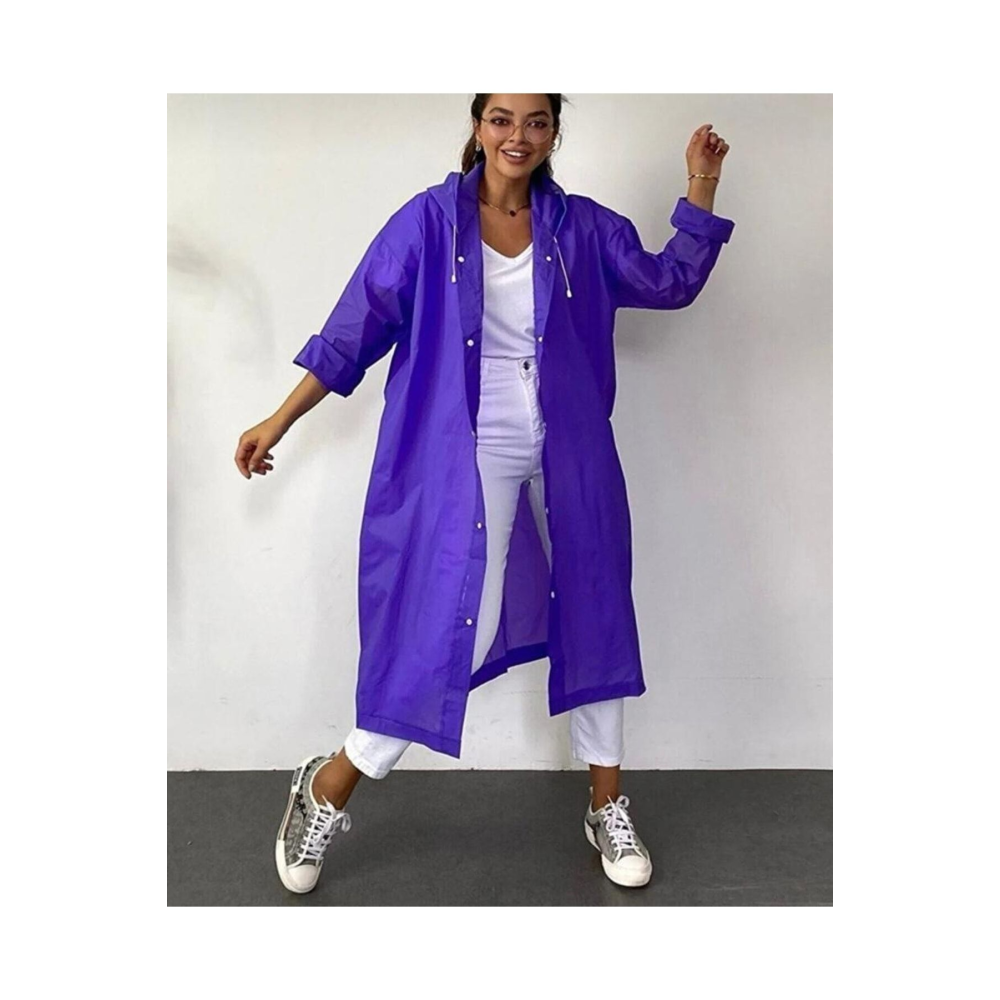 Kadın Erkek Yağmurluk Kapüşonlu Çıtçıtlı Eva Mor Yağmurluk M21mrc881r09
