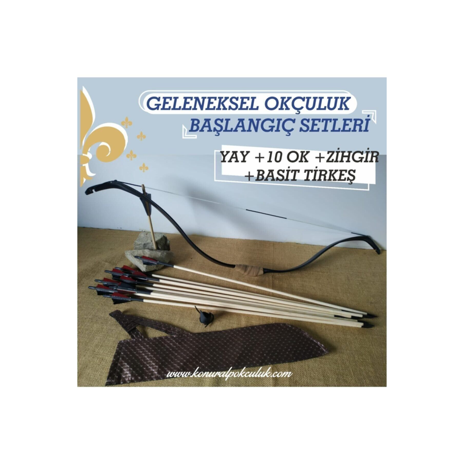 Geleneksel Okçuluk Başlangıç Seti (Basit Tirkeş +10 Ok +zihgir)