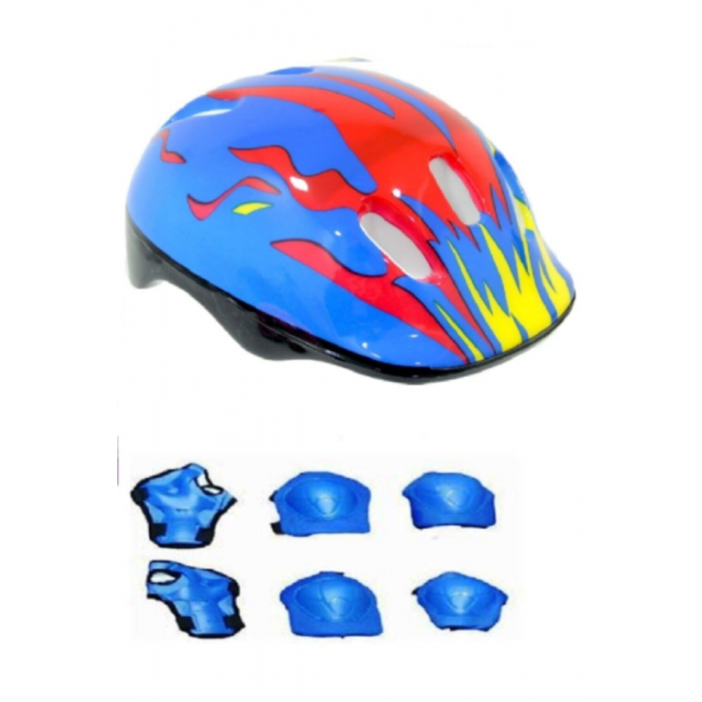 Çok Hafif Scooter Bisiklet Kaykay Paten Çocuk Kaskı Koruma Seti 6 Parça-mavi Çok Renkli