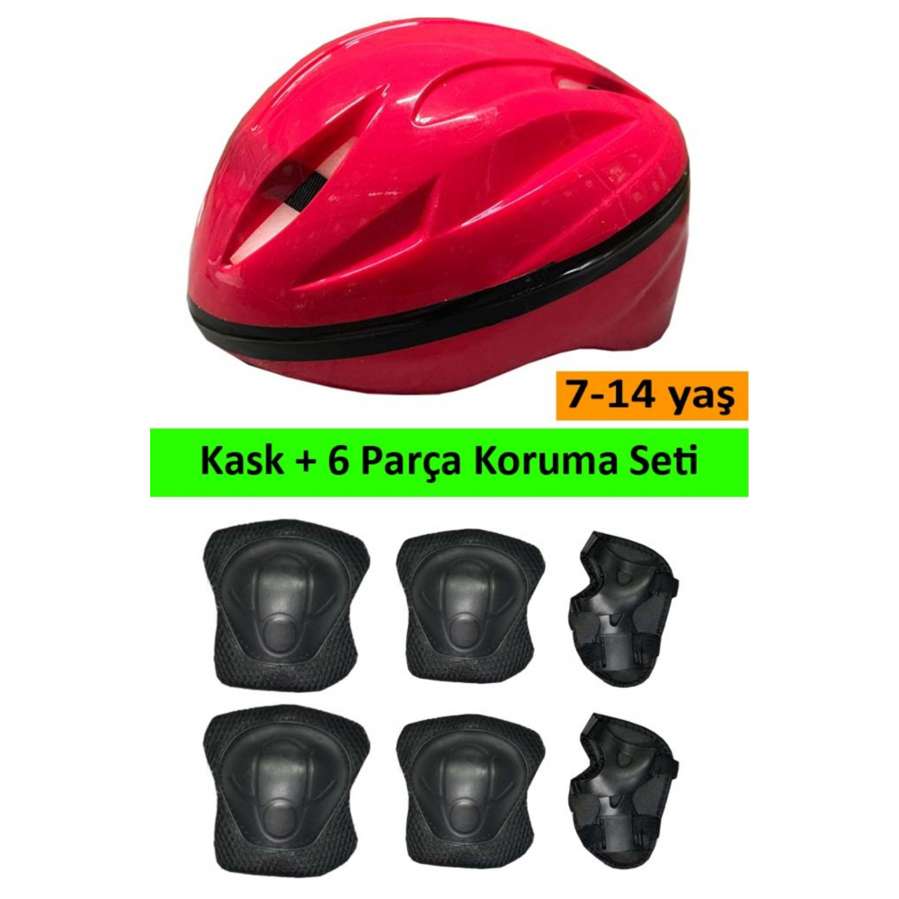 Kırmızı Paten Çocuk Paten Koruyucu Set Kask Dizlik Dirseklik Koruyucu Set