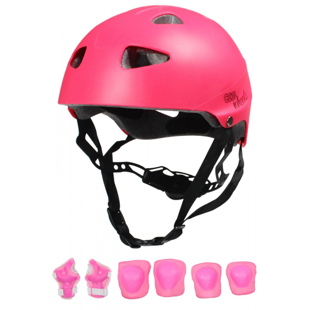 Pembe Kız Çocuk Kaskı Spor Koruyucu Kask Dizlik Dirseklik Donanım Seti Kaykay Bisiklet Scooter Paten
