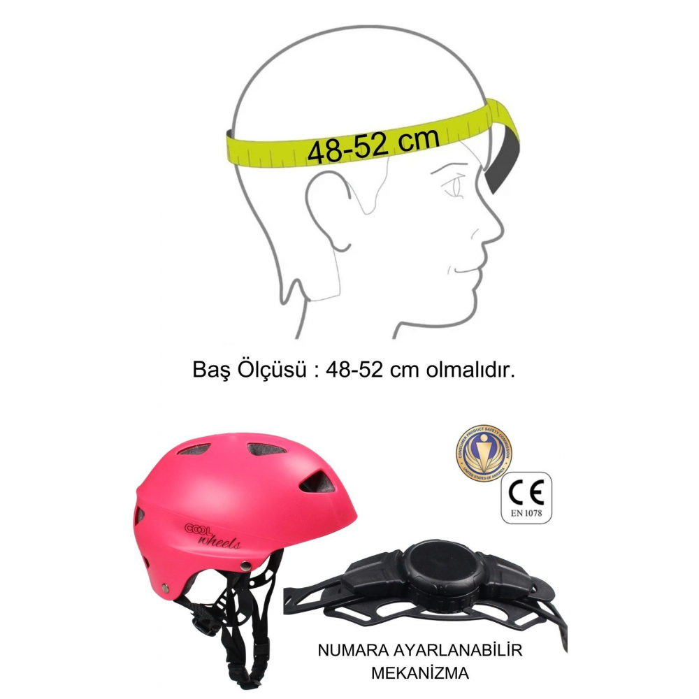 Pembe Kız Çocuk Kaskı Spor Koruyucu Kask Dizlik Dirseklik Donanım Seti Kaykay Bisiklet Scooter Paten