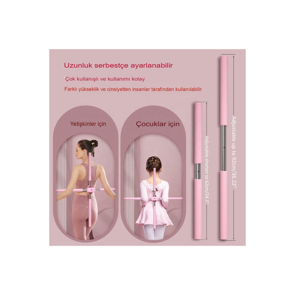 Pembe Kambur Eğitim Çubuğu Yoga Sopa Germe Aracı Sırt Ateli Barı Demiri Postür Düzeltici