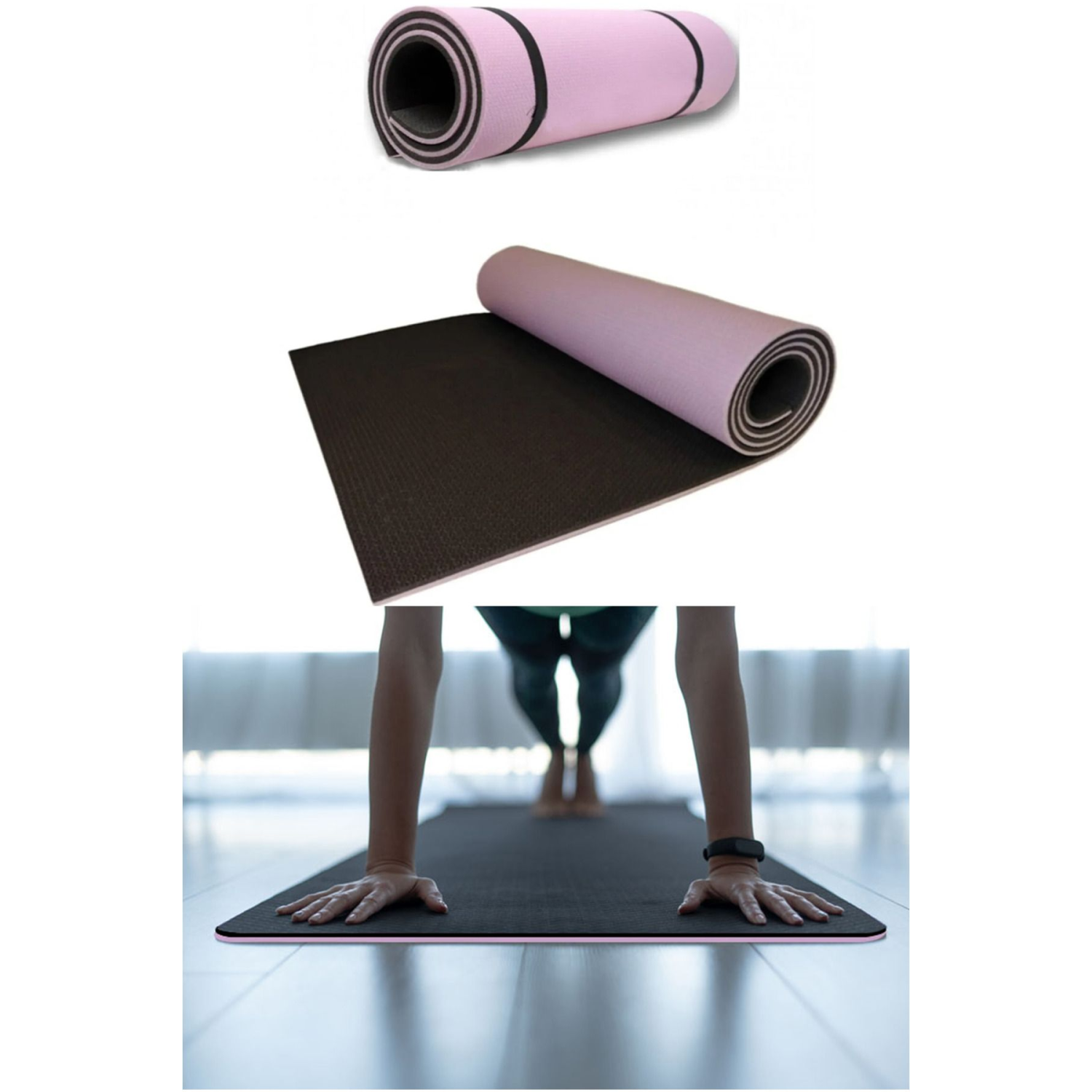 8,5 Mm Çift Taraflı Lila Siyah Pilates Matı Iz Yapmaz Kaymaz Egzersiz Minderi Kamp Matı