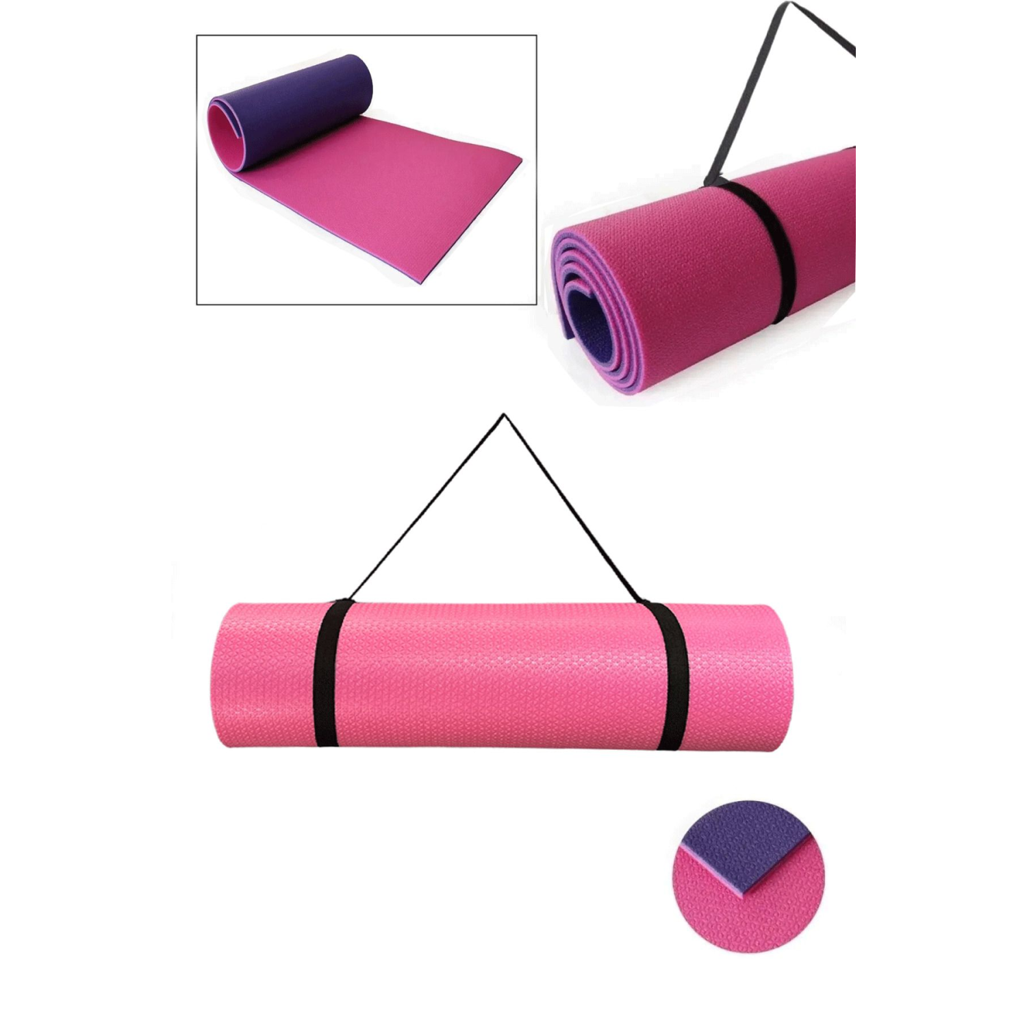 Pembe Mor Taşıma Askılı Pilates Minderi & Yoga Matı Kamp Matı Kaymaz Yüzey Dayanıklı Çift Taraflı