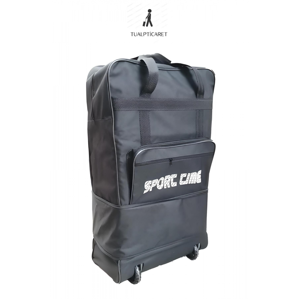 siyah Genişleyebilir Seyahat Çantası Hurç 5 Tekerlekli Bez Büyük Boy Valiz Körüklü 75x45x25cm