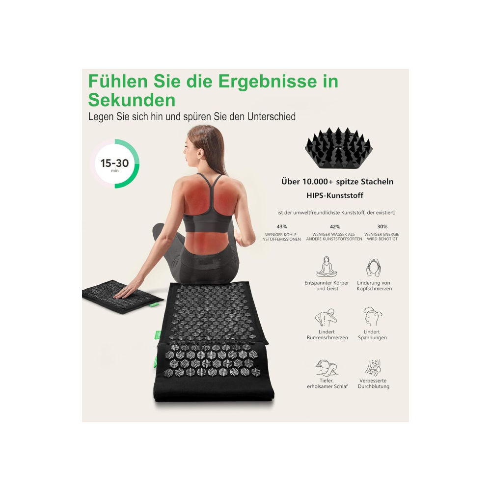 Birinci Sınıf Akupresür Matı ve Yastık Seti Doğal Çevre Dostu Keten ve Hindistan Cevizi Lifleri