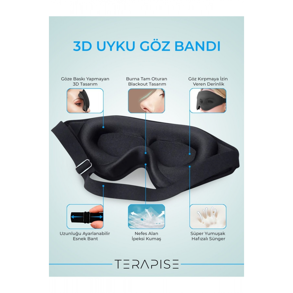 3d Pro Uyku Göz Bandı Gözlüğü / Işığı %100 Engeller / Göze Baskı Yapmaz