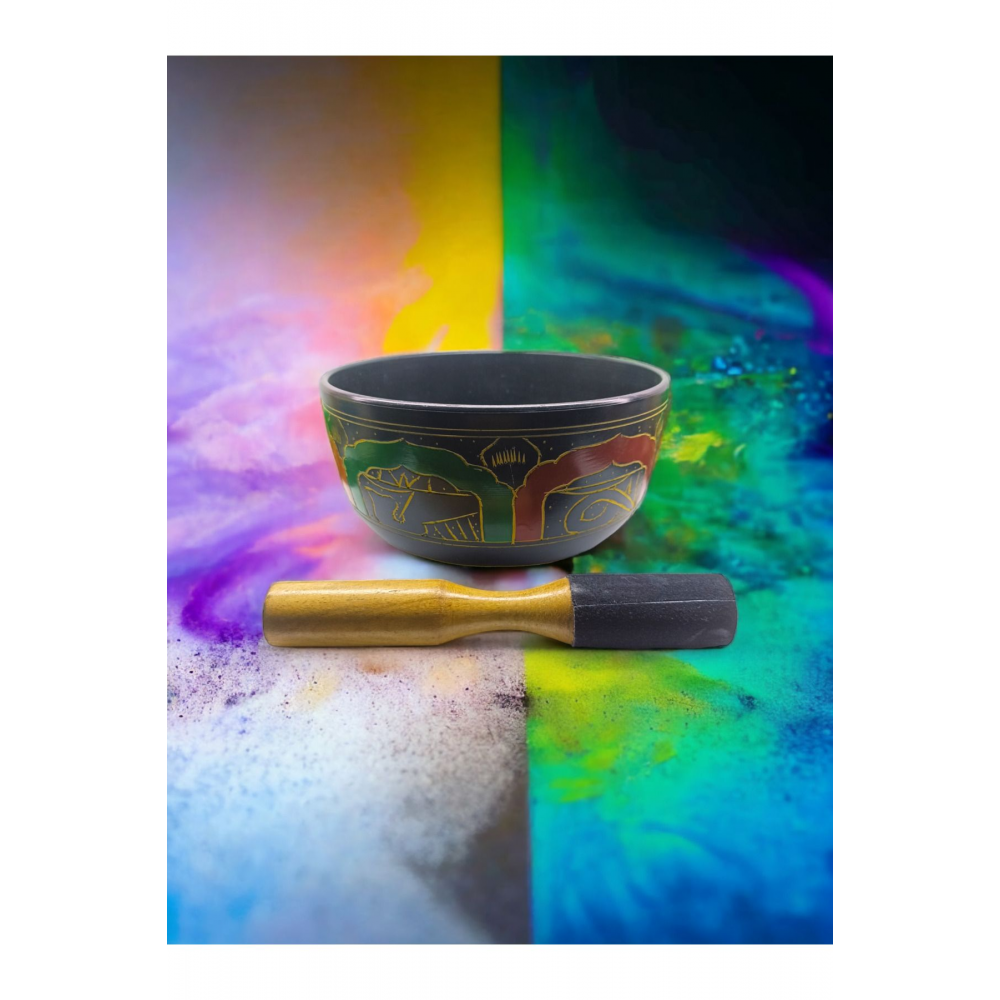 Renk Işlemeli Tibet Kase Meditasyon Çanı Tokmaklı 16cm