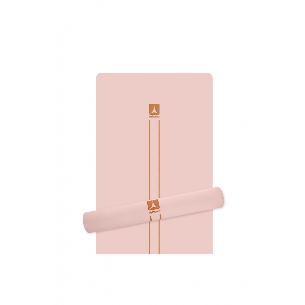 Çizgi Tasarımlı 5mm Ekstra Kaydırmaz Doğal Kauçuk Yoga Matı Pilates Mat Soft Pembe
