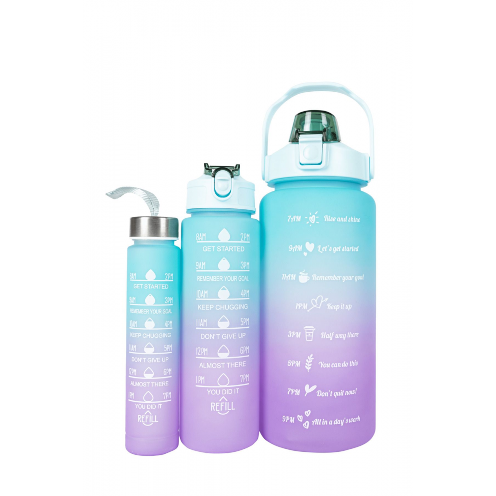 3lü Set Bpa Içermez Motivasyonel Mor Su Matarası 3d-2d Sticker Hediyeli