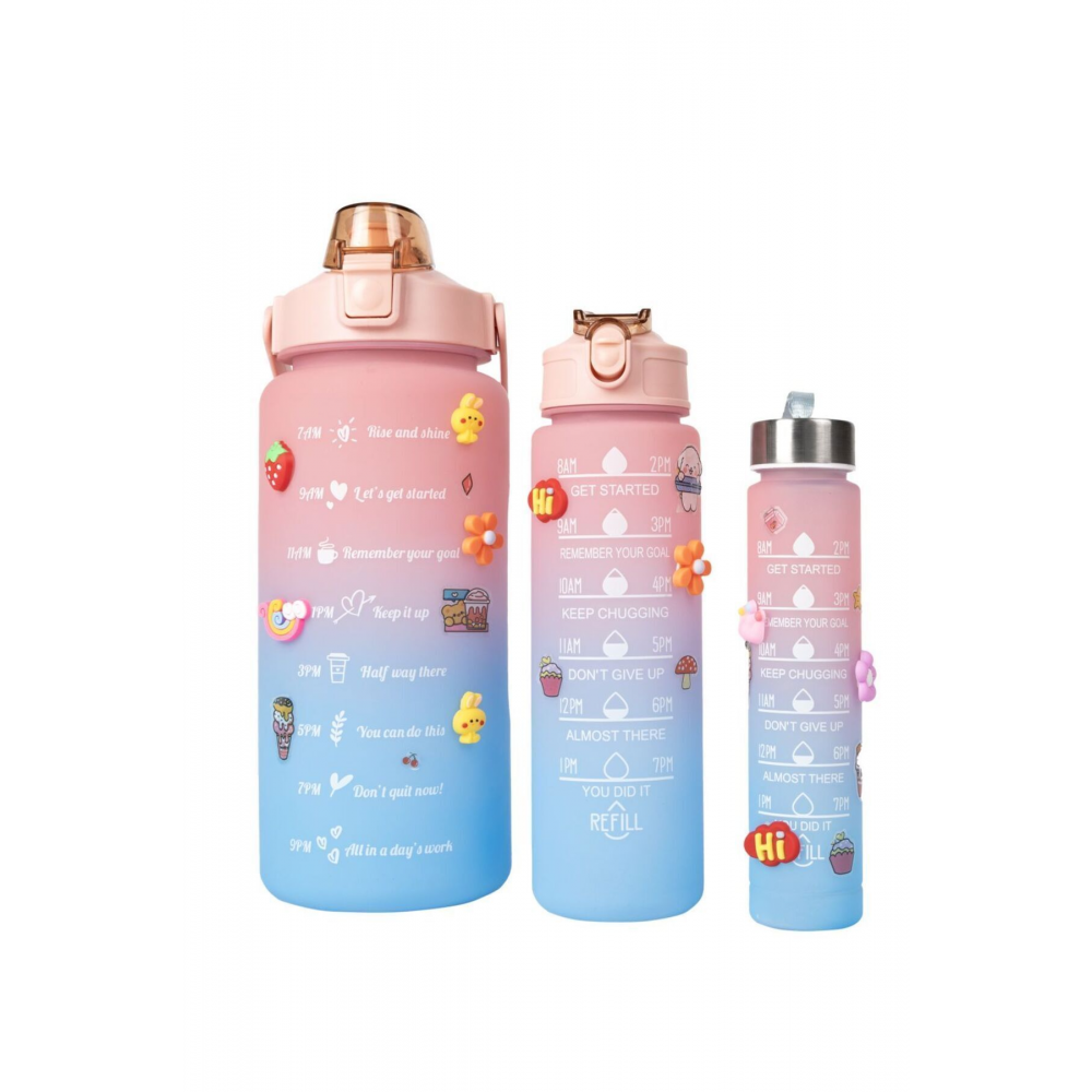 3lü Set Bpa Içermez Pembe-mavi Su Matarası