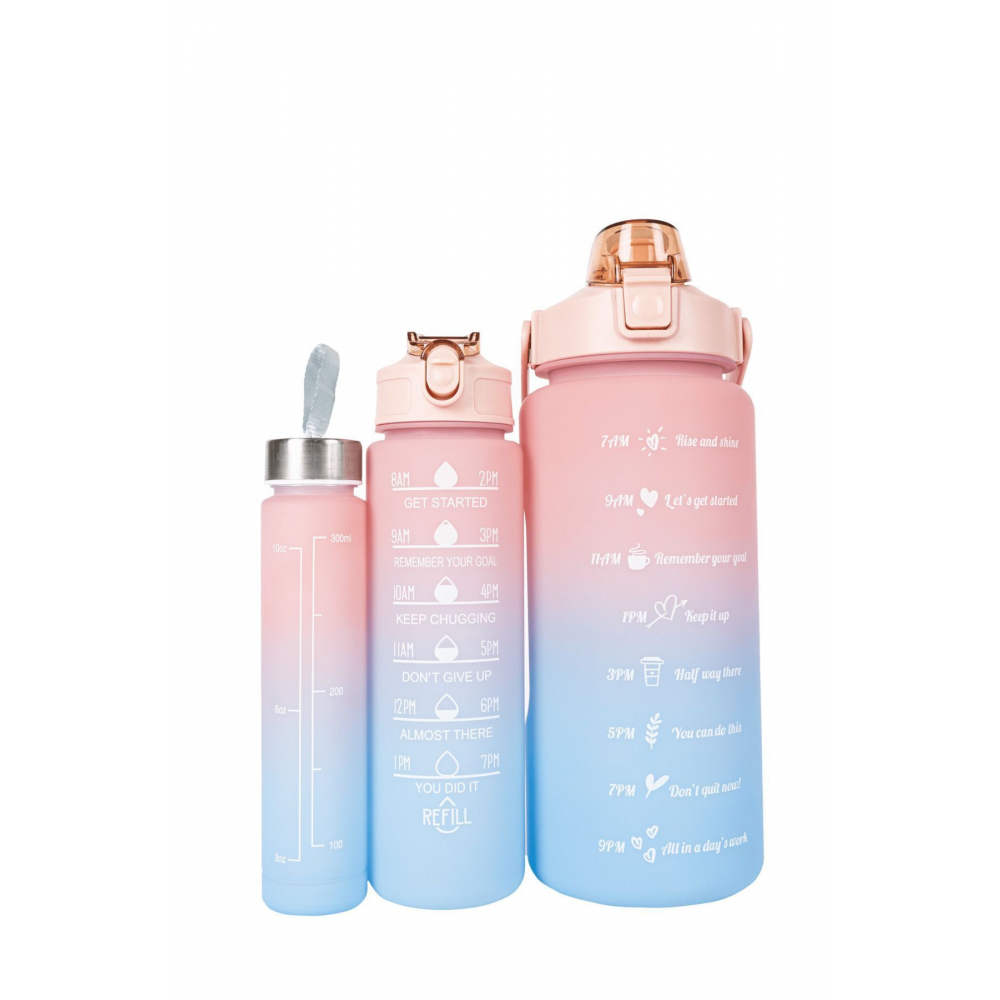 3lü Set Bpa Içermez Pembe-mavi Su Matarası