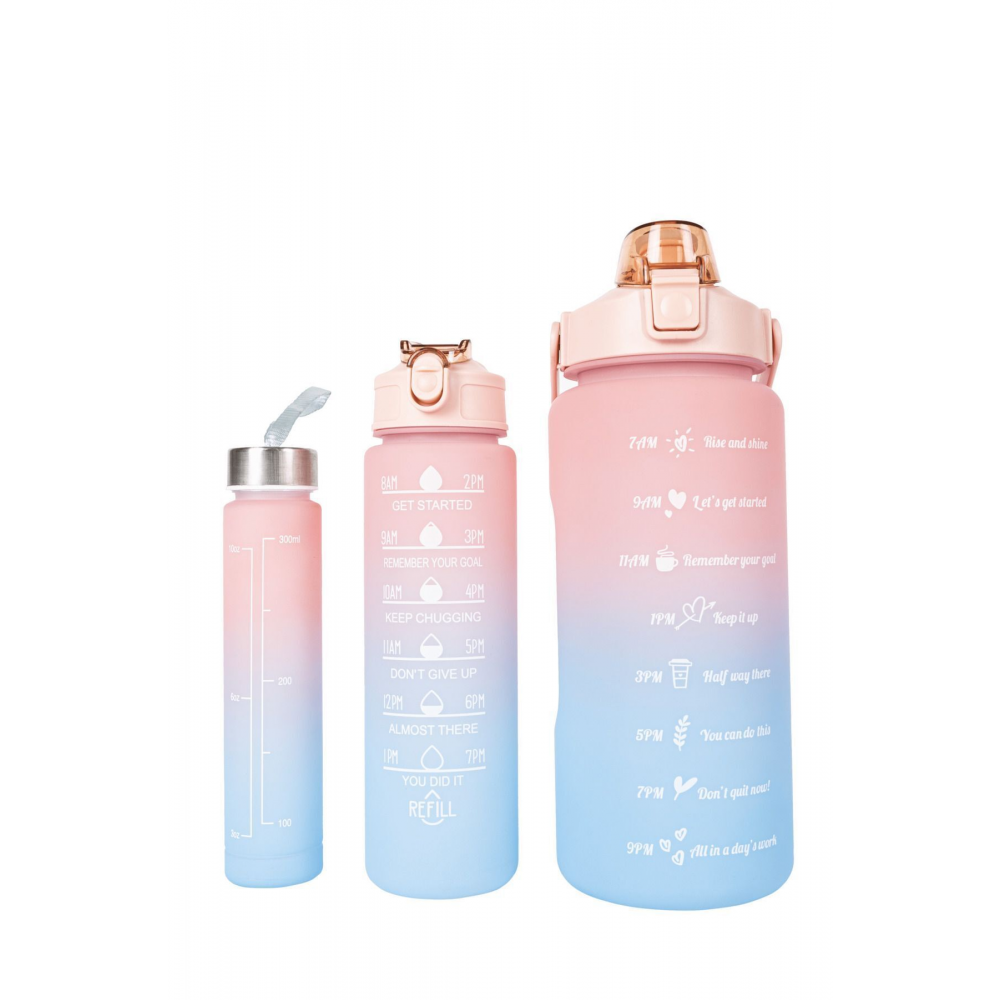 3lü Set Bpa Içermez Pembe-mavi Su Matarası