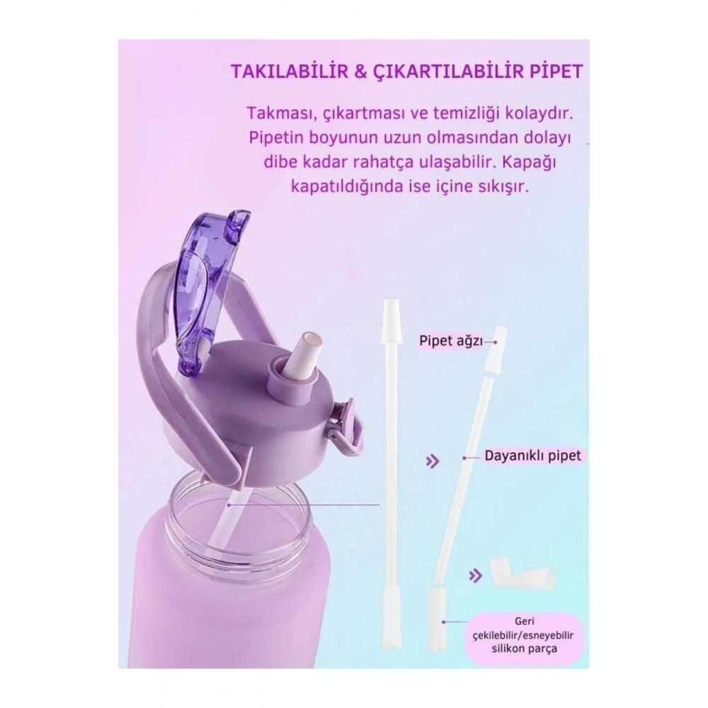 Mor Motivasyonel Su Matarası Su Şişesi 2l Tritan Spor Salonu Su Şişesi Bpa Içermez Suluk Sticker