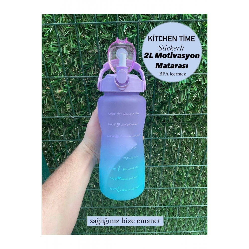 Purple Motivasyonel Su Matarası Su Şişesi Suluk 2l Tritan Spor Salonu Su Şişesi Bpa Içermez Suluk