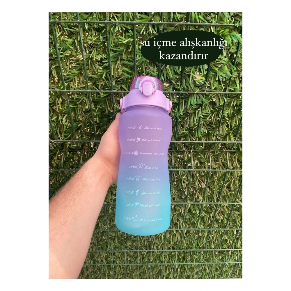 Purple Motivasyonel Su Matarası Su Şişesi Suluk 2l Tritan Spor Salonu Su Şişesi Bpa Içermez Suluk