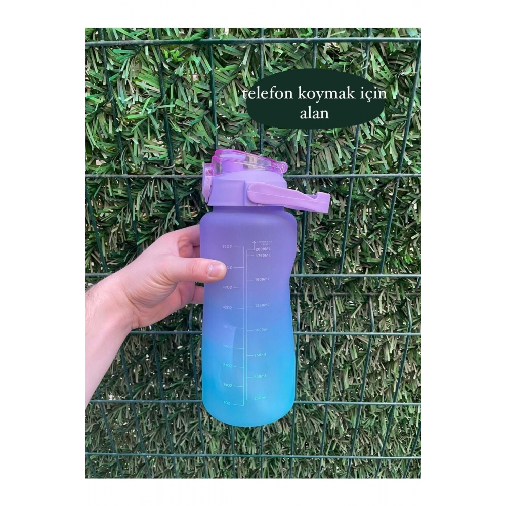 Purple Motivasyonel Su Matarası Su Şişesi Suluk 2l Tritan Spor Salonu Su Şişesi Bpa Içermez Suluk