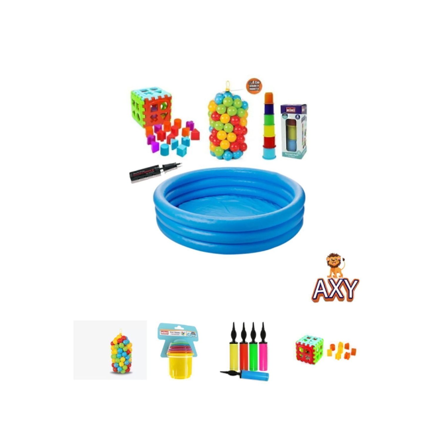 Eğitici Bebek Oyuncakları Seti Şişme Havuz 114cm - Top - Bultak - Mini Kule - Pompa