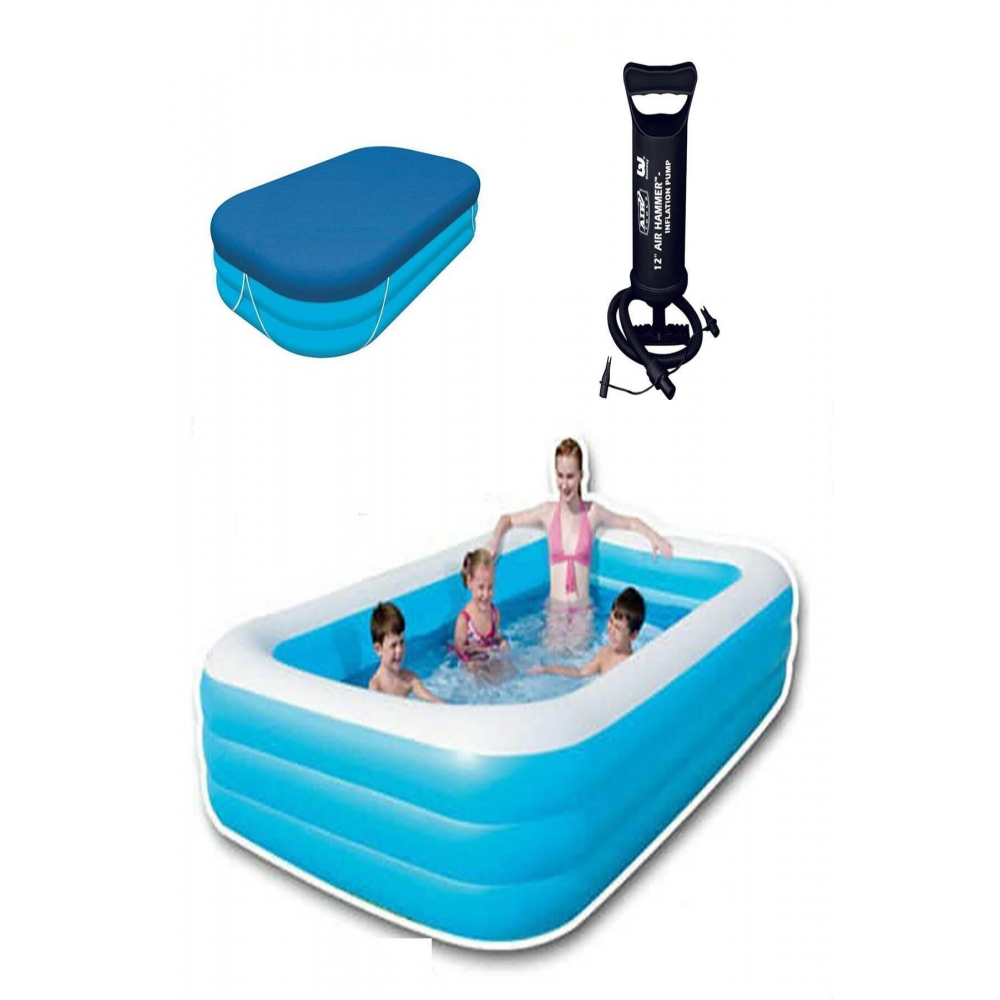 Şişme Havuz Büyük Boy 3 Boğumlu Jumbo Boy Aile Havuzu 305x183x56 Havuz Örtüsü Ve Pompa