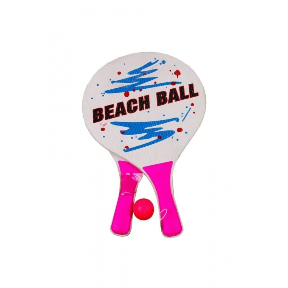 beach ball ahşap plaj tenis raketi ve kaliteli top fileli set (2 RAKET + 1 TOP)