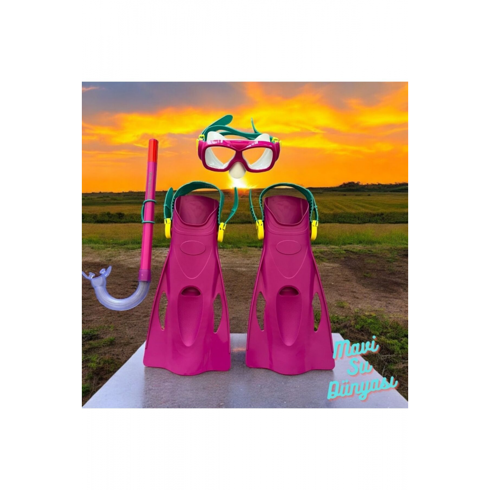Palet Gözlük ve Şnorkel Set Koyu Pembe Renk