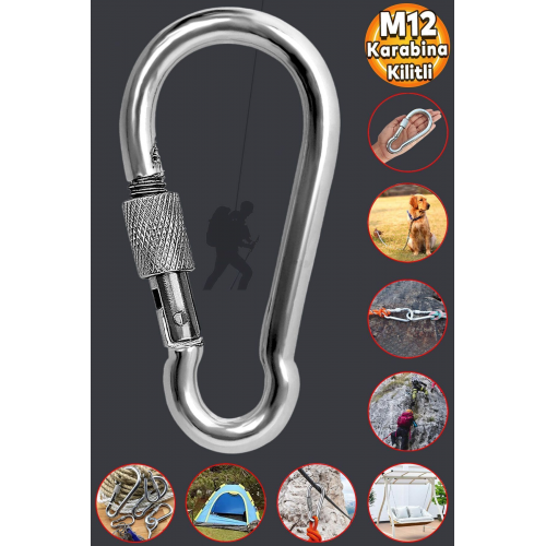 Karabina Kilitli 12 MM Yaylı Kanca Paslanmaz Çelik Kilit Olta Dağcılık Kamp Ekipmanları Halat Askı