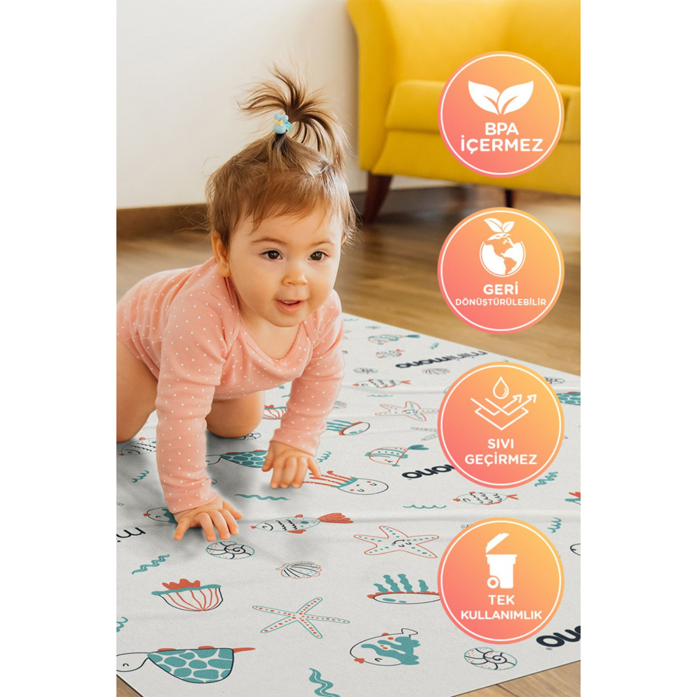 Mama Sandalyesi Altı Ve Aktivite Örtüsü 3 Rulo 30 Adet - Deniz Canlıları