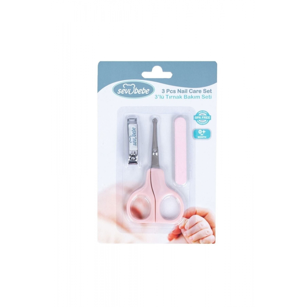 3'lü Tırnak Bakım Seti - Tırnak Makası Çıtçıt Tırnak Makası Törpü - Pembe