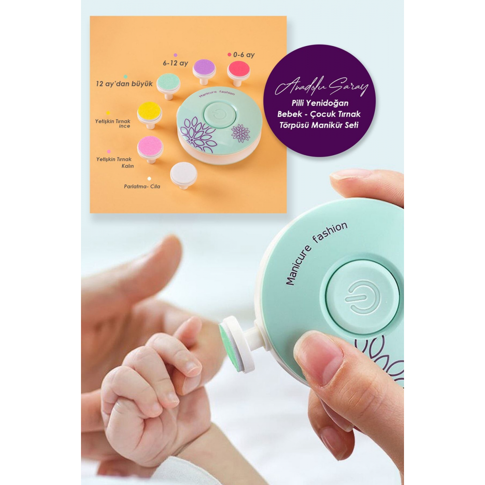 Otomatik Pilli 6 Başlıklı Yenidoğan Bebek Tırnak Törpüsü Çocuk Tırnak Makası Manikür Seti