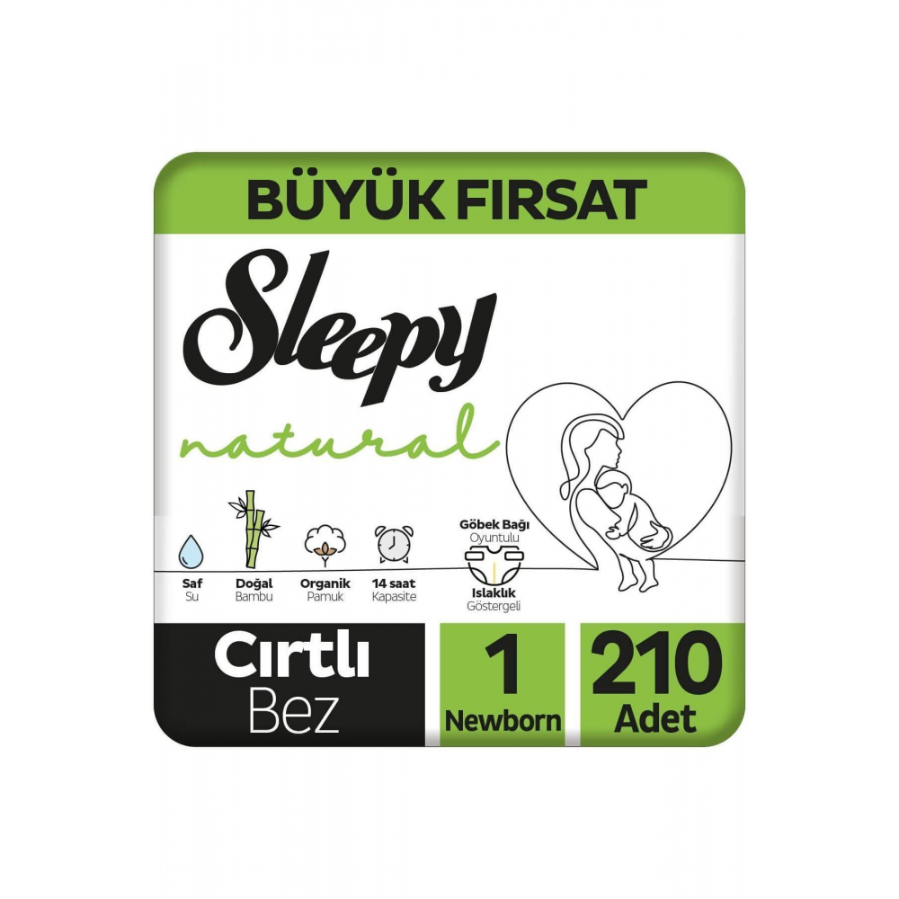 Natural Büyük Fırsat Paketi Bebek Bezi 1 Numara Yenidoğan 210 Adet
