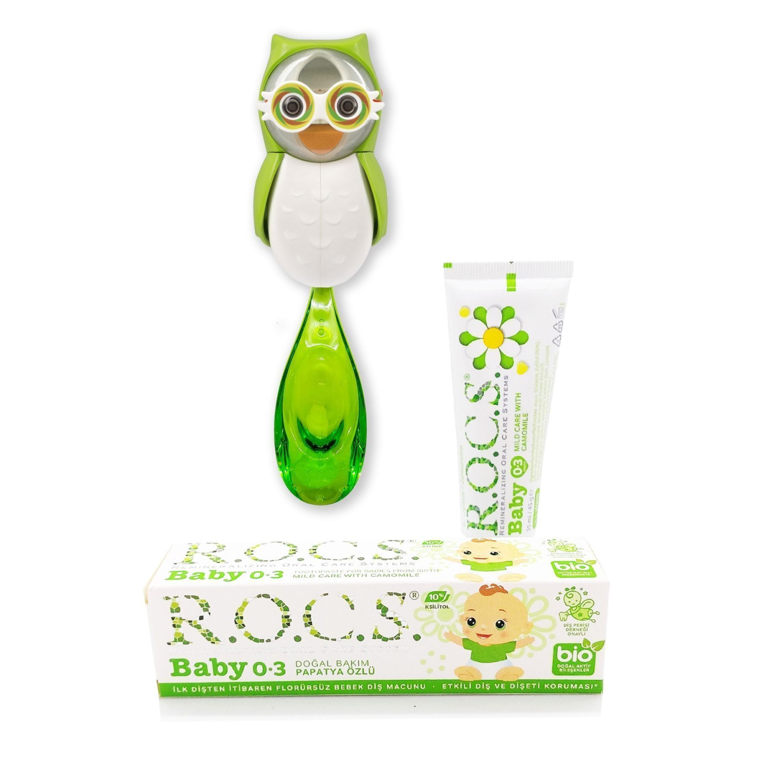 Baby Yeşil Baykuş Bakım Seti (PAPATYA MACUN YEŞİL FIRÇA YEŞİ BAYKUŞ SAKLAMA KABI)