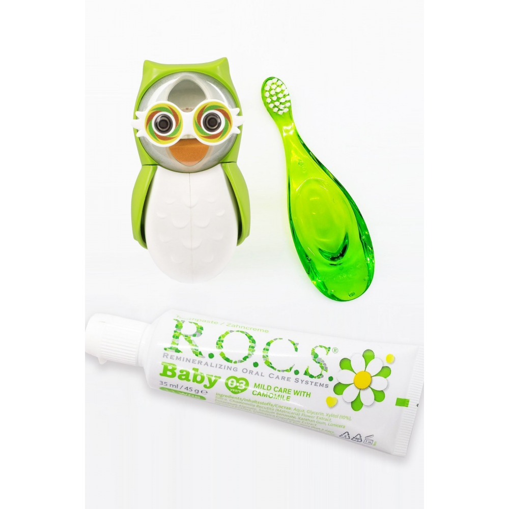 Baby Yeşil Baykuş Bakım Seti (PAPATYA MACUN YEŞİL FIRÇA YEŞİ BAYKUŞ SAKLAMA KABI)