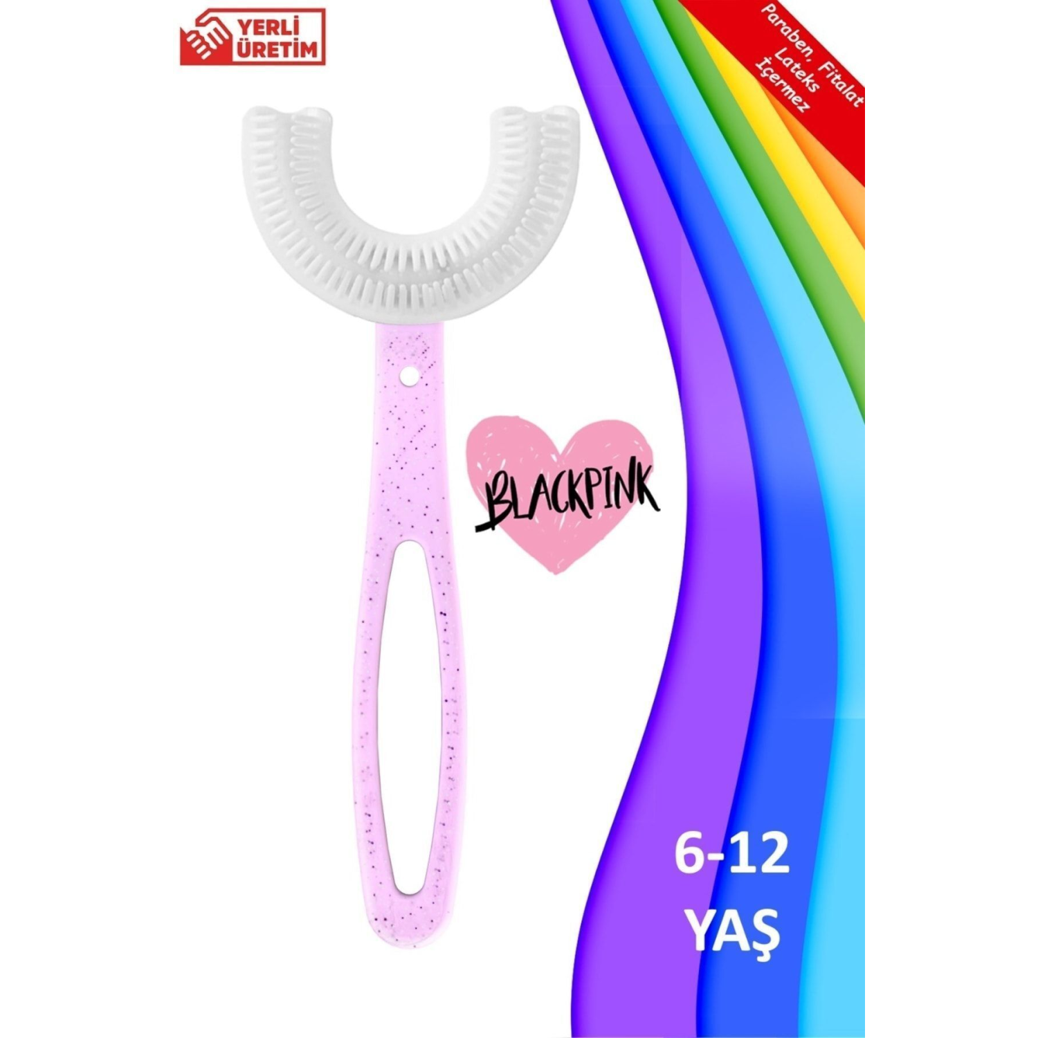 U Şeklinde Pratik Çocuk Diş Fırçası 6-12 Yaş Black-pink