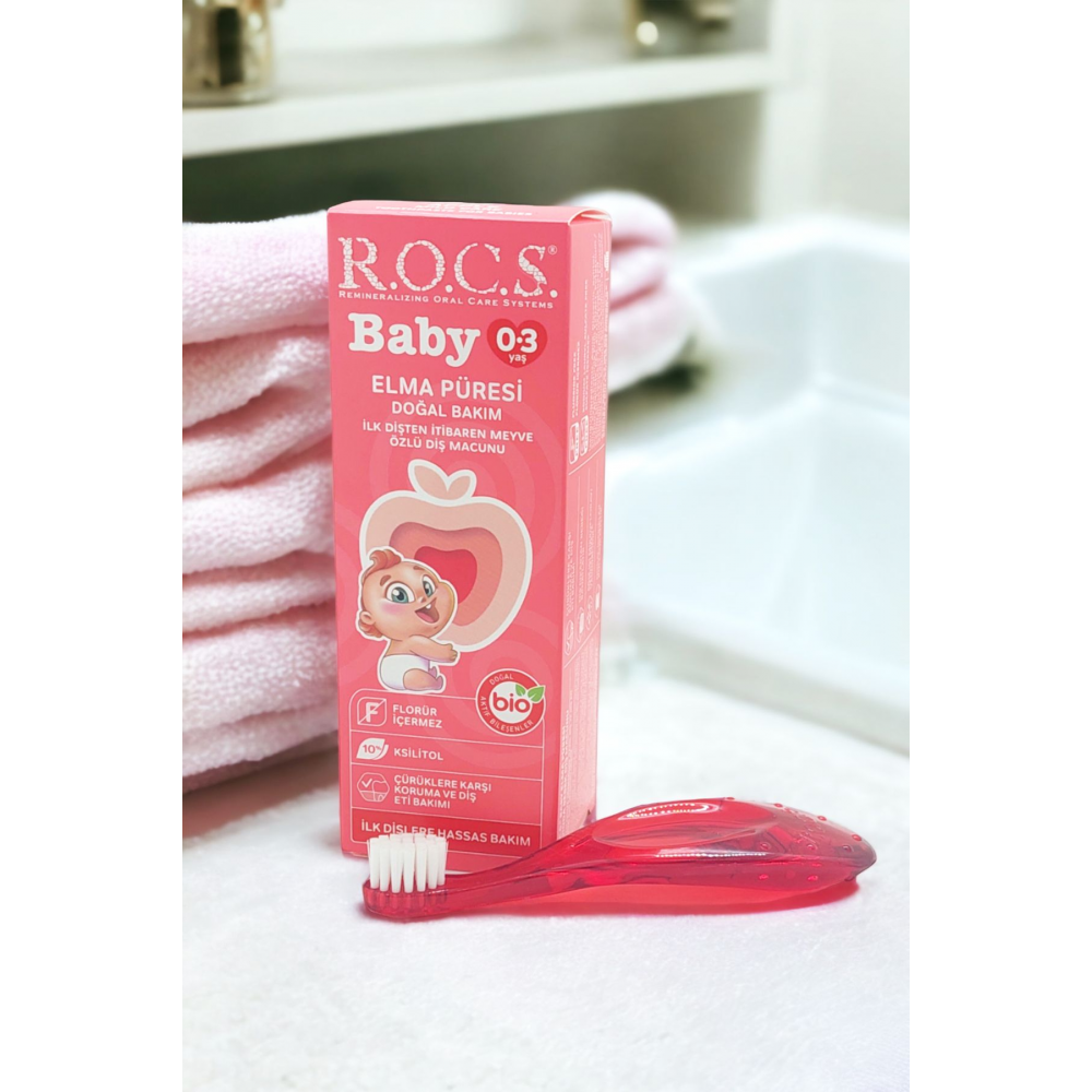 Rocs Baby 0-3 Yaş Elma Püresi Tadında Diş Macunu 45g + Diş Fırçası Seti