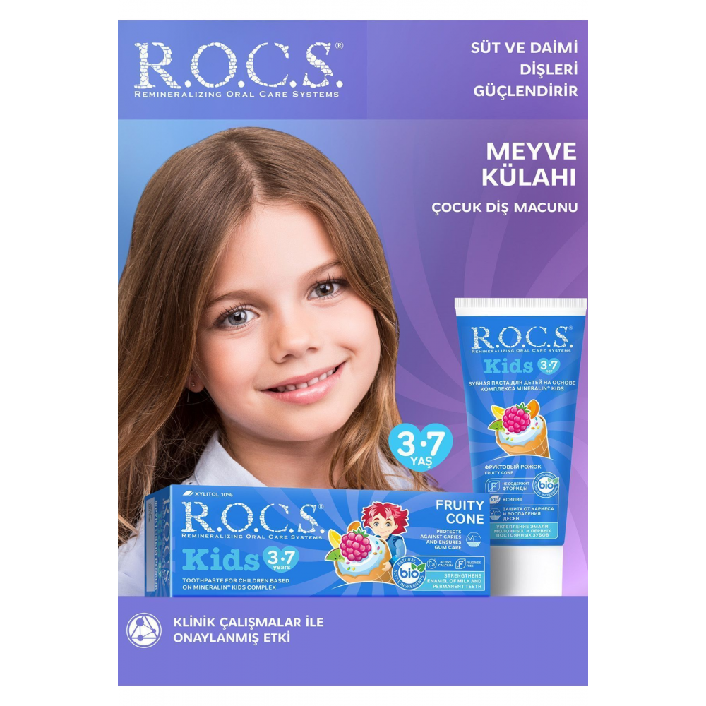 Rocs Kids 3-7 Yaş Meyveli Çocuk Diş Macunu Meyve Külahı 35ml.