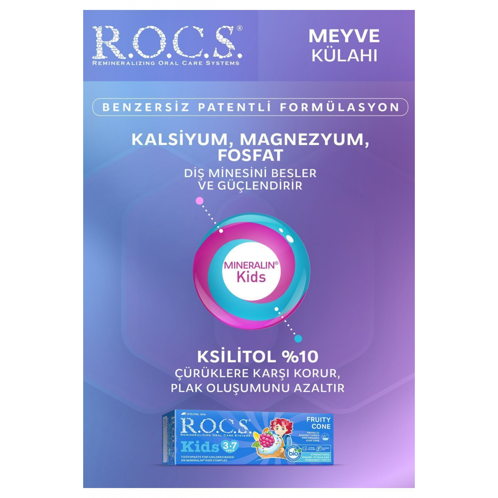 Rocs Kids 3-7 Yaş Meyveli Çocuk Diş Macunu Meyve Külahı 35ml.