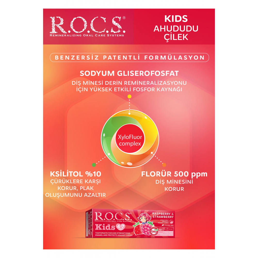 Rocs Kids Yaz Esintisi Ahududu& Çilek Diş Macunu 45g 4-7 Yaş 4607034470517