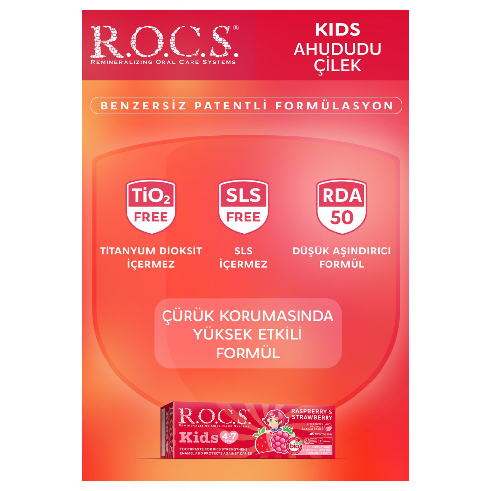 Rocs Kids Yaz Esintisi Ahududu& Çilek Diş Macunu 45g 4-7 Yaş 4607034470517